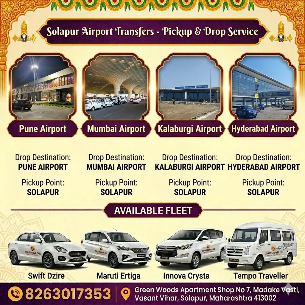 Solapur Airport Transfer Packages Venkateshwara Cab Services in Solapur